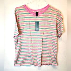 NEW TARGET Wild Fable Pink Striped T-Shirt Y2K Style Cotton T-Shirt M